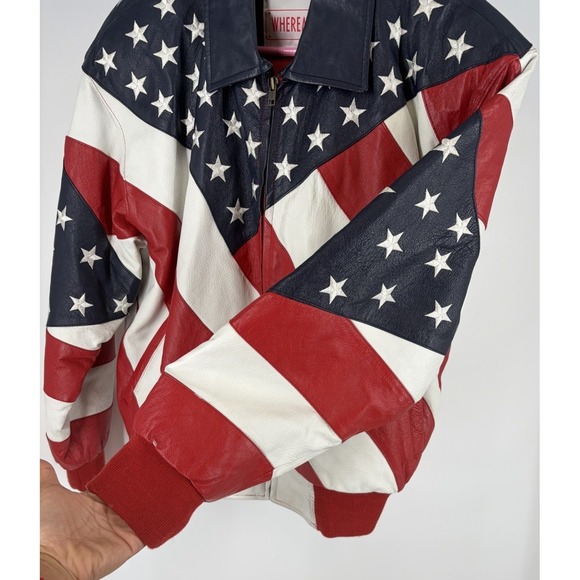 Michael Hoban WHERE MI Leather American Flag Bomber Style Jacket Men's S VTG 90s - Picture 10 of 16